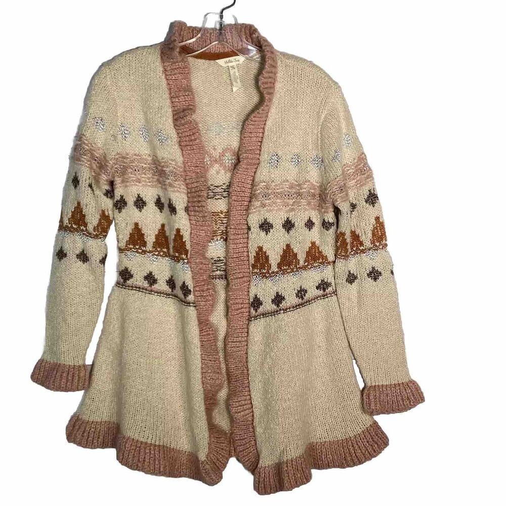 Matilda Jane Open Cardigan Sweater Ruffle Trim Wool Blend Women Sz XS